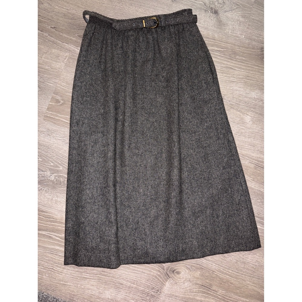 Barclay Square Vintage Secretary Grey Wool Blend Belted Midi Skirt Lined Size 10